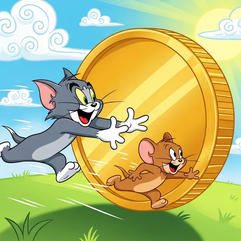 Tom and Jerry's Whimsical Chase Around a Giant Coin Tom and Jerry's Whimsical Chase Around a Giant Coin