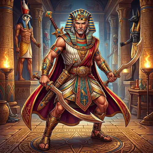 Epic Ancient Pharaoh Warrior Character with Swords