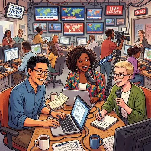 Diverse Journalists in Vibrant Newsroom - Professionalism Captured