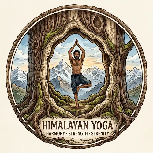 Tree Trunk Texture with Yoga Pose in Majestic Mountain Setting