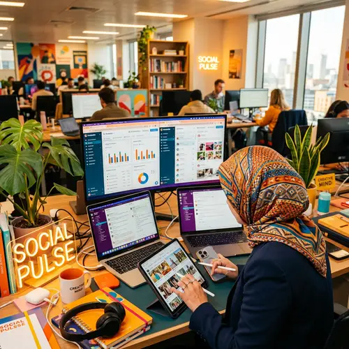 Creative Hijabi Social Media Manager in Office