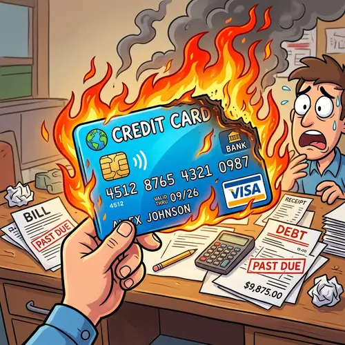 Cartoon Credit Card on Fire - Fun Images