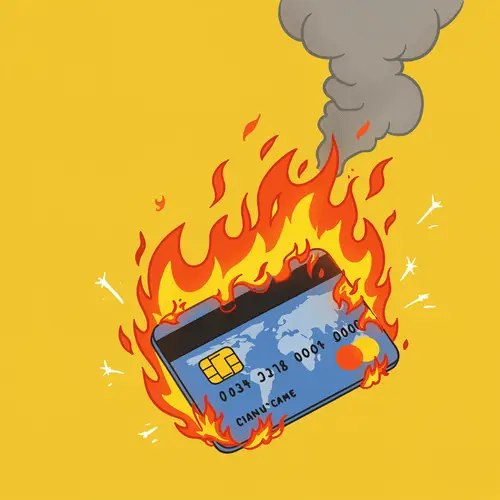 Cartoon Credit Card on Fire - Fun Images