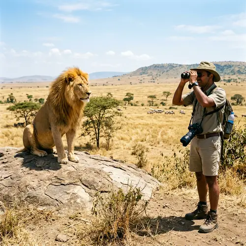 Lion and Man: A Majestic Savannah Encounter