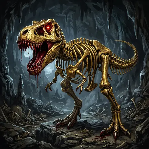 T-Rex Skull Monster with Red Eyes & Gold Details