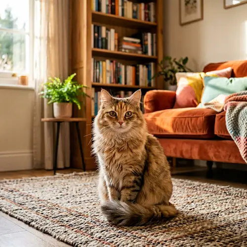 Serene Fluffy Cat in Warm Home Environment | Cozy Cat Image