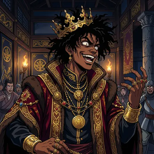 African American Prince in Anime Art Style with Gold Jewelry