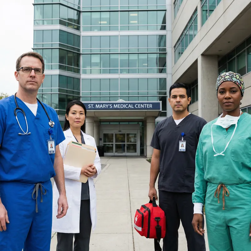 Dedicated Doctors and Nurses outside Hospital