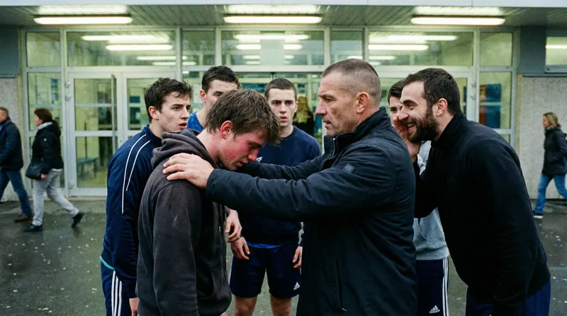 Dramatic Poolside Scene: Father and Son Confrontation