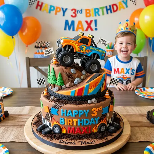Monster Truck Birthday Cake for 3-Year-Olds