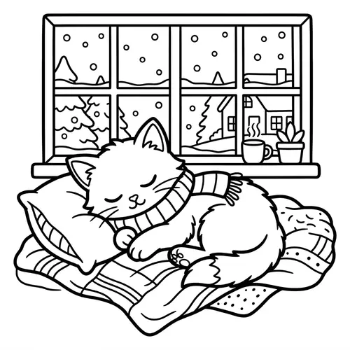 Cozy Kitten Coloring Page