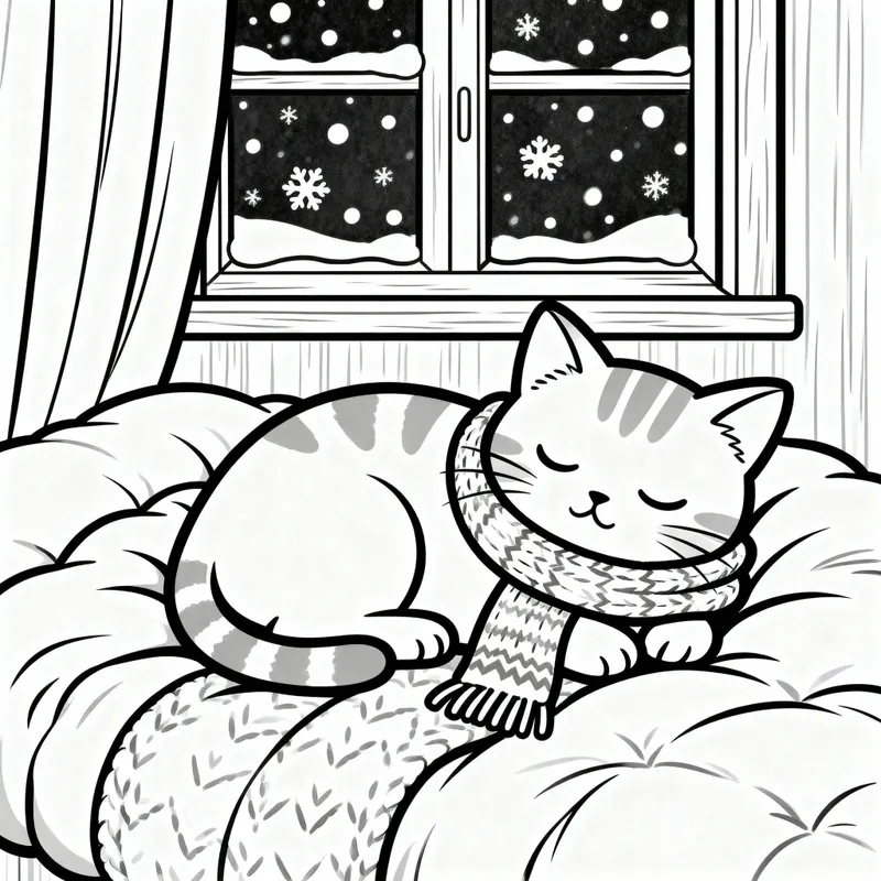 Cozy Kitten Coloring Page