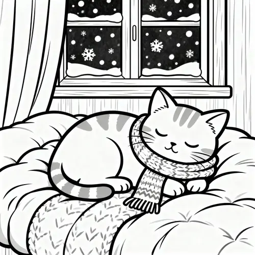 Cozy Kitten Coloring Page