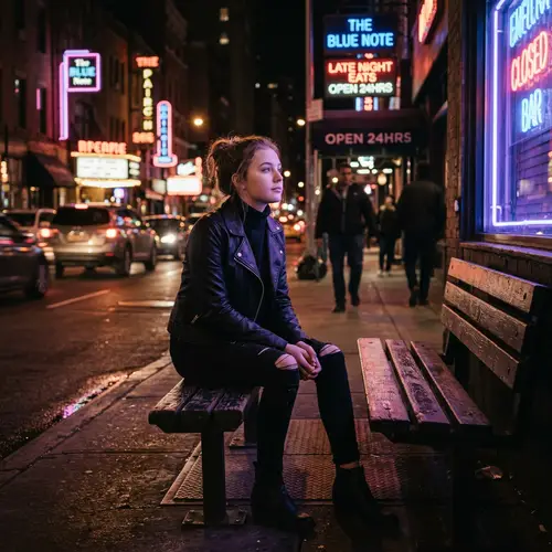 Caucasian Girl in Urban Nightlife | Chic Black Outfit