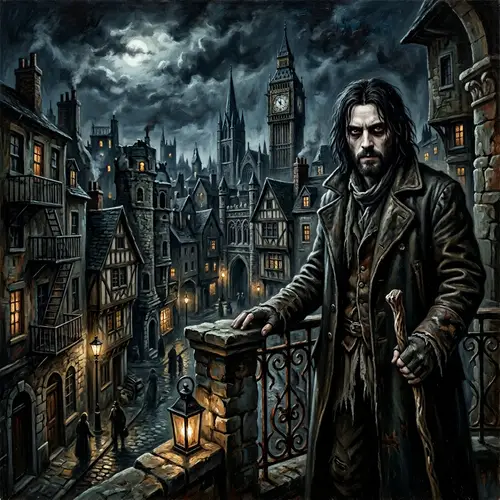 Dark Themed Horror Painting with Detailed Village