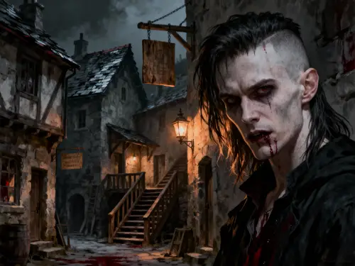 Dark Themed Horror Painting with Detailed Village