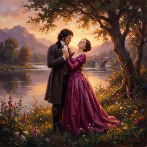 Romanticism Art: Serene Love by Tranquil Lake