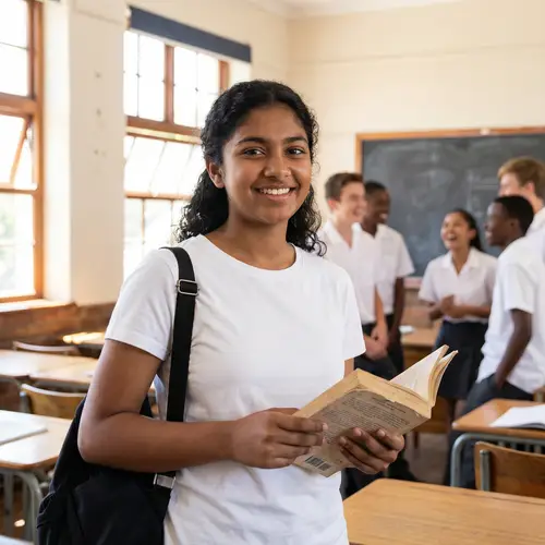 Photo-Realistic Image of a Bright South Asian Girl in Classroom