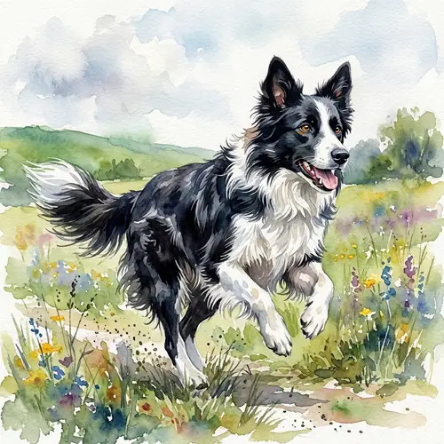 Dynamic Border Collie Watercolor Painting | Athletic & Intelligent