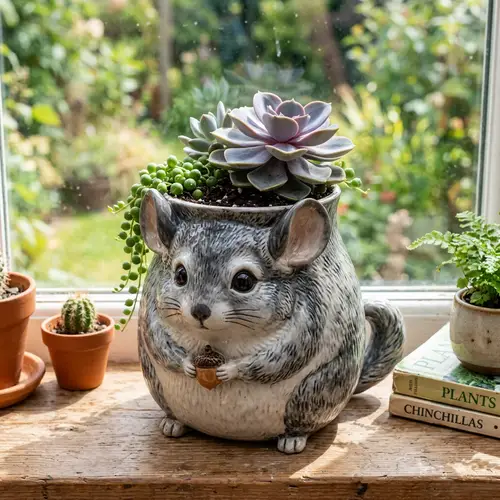 Chinchilla Ceramic Flower Pot - Unique Home Decor
