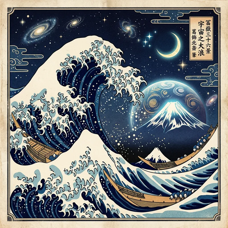 Hokusai Style Space Art - Unique Designs
