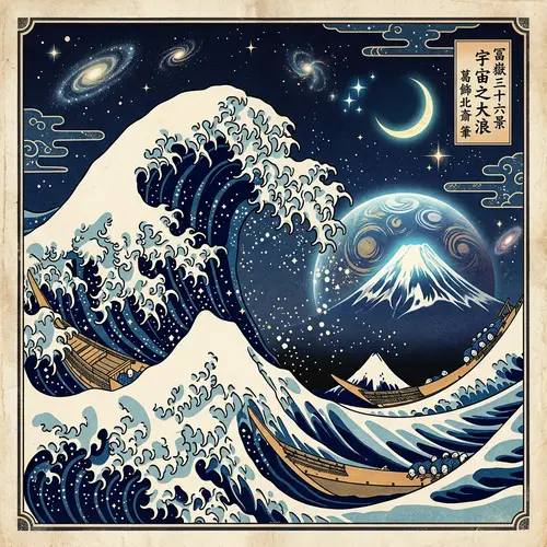 Hokusai Style Space Art - Unique Designs