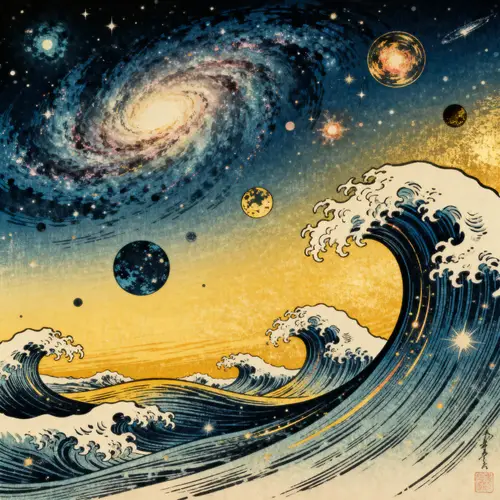 Hokusai Style Space Art - Unique Designs