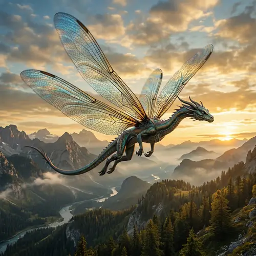 Flying Creature with Dragonfly-Like Wings