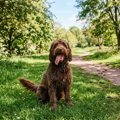 Playful Dog in a Serene Park Setting