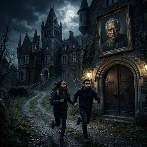 Haunted Mansion with Creepy Indian Painting