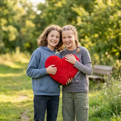 Two Girls Holding Heart - A Symbol of Love