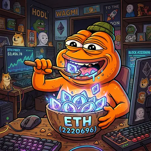 Orange Pepe Eating Ethereum - Fun Meme Art