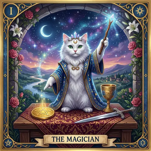 White Cat Tarot Card: The Magician Interpretation