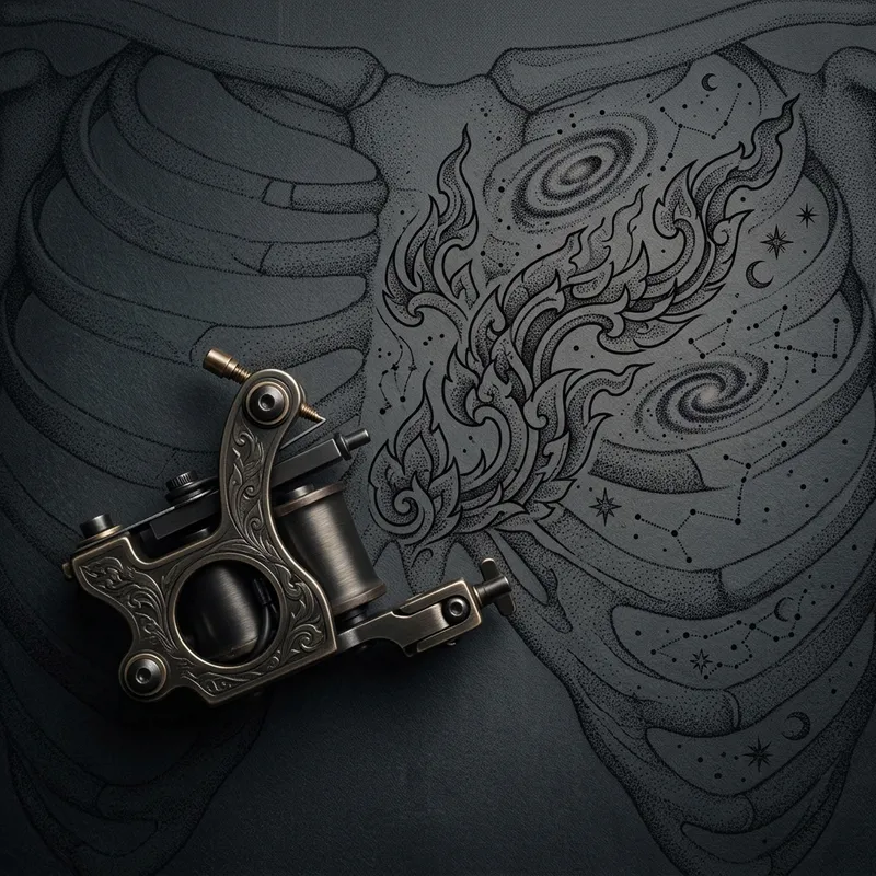 Thai-Inspired Delicate Celestial Rib Cage Tattoo