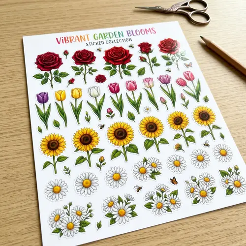 Vivid Flower Stickers - Rose, Tulip, Sunflower, Daisy Collection