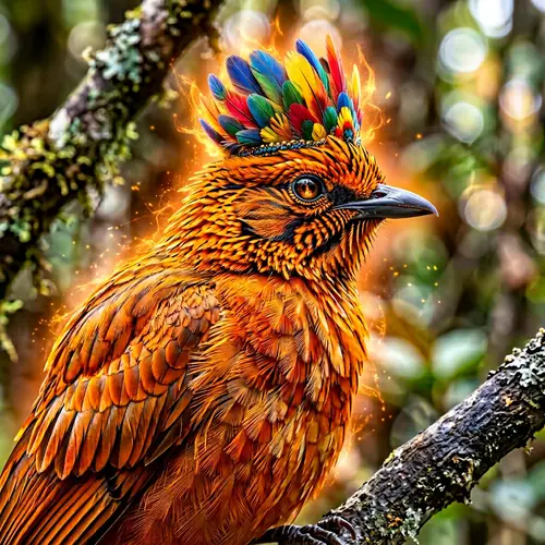Vibrant Orange Bird: Intricately Detailed Feathers & Crown