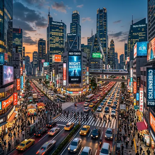 Vibrant Cityscape: Skyscrapers & Crowded Streets