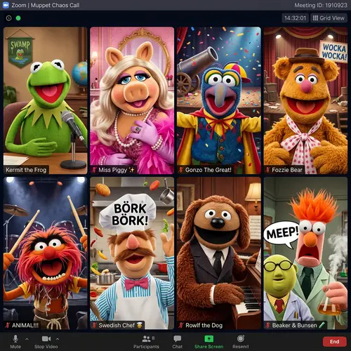 Muppet-Style Characters in Fun Zoom Call