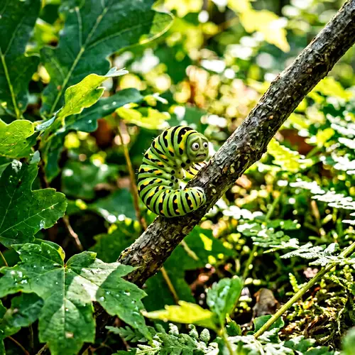 Scared Caterpillar in Nature - Green with Yellow Stripes