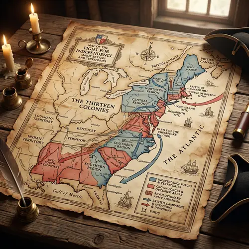 Map of Primary Battles and Territories in Fight for Independence