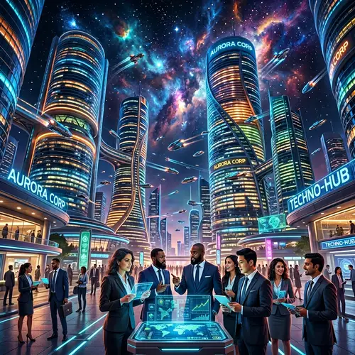 Investors in a Futuristic Skyline of Tomorrow