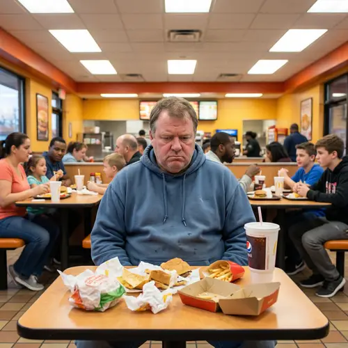 Disappointed Man at Fast Food Restaurant | Internal Struggle
