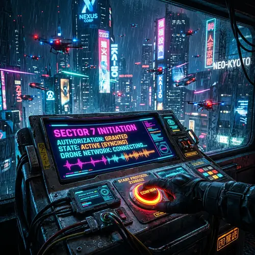 Futuristic Megacity: Neon Lights & Drones
