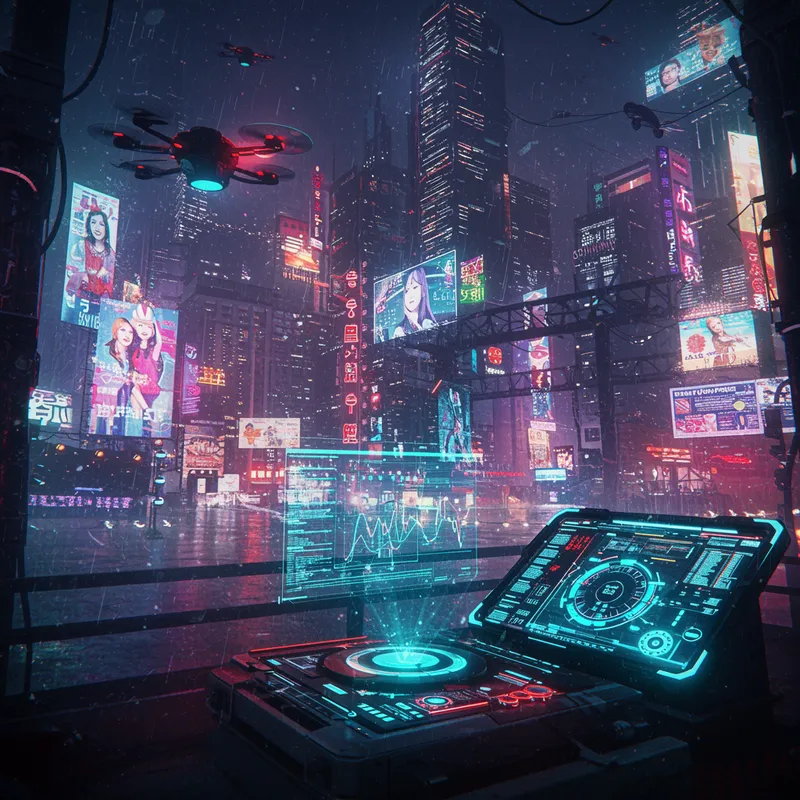 Futuristic Megacity: Neon Lights & Drones
