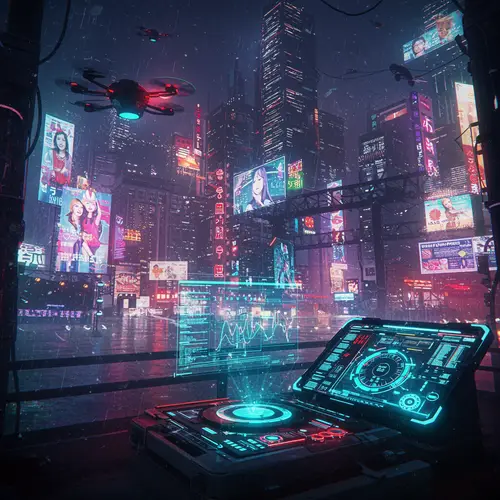 Futuristic Megacity: Neon Lights & Drones