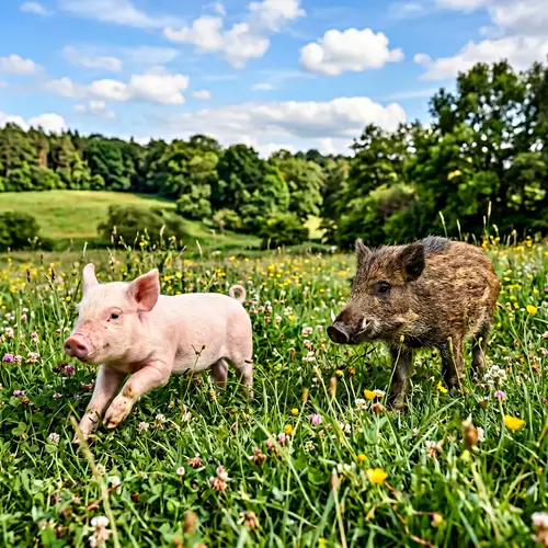 Joyful Play: Pink Piglet and Wild Boar Piglet Fun