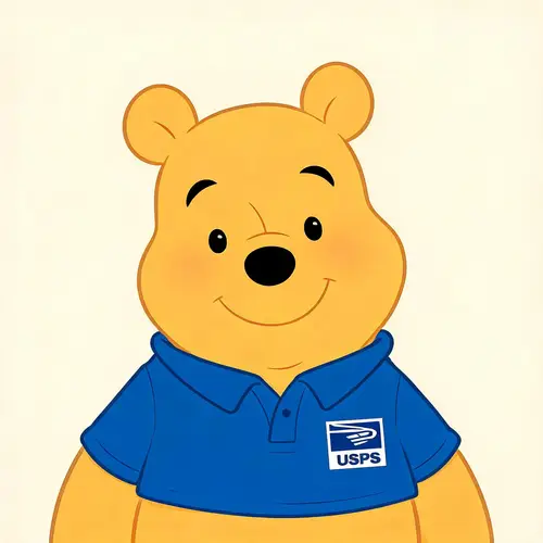 Classic Winnie Pooh in Royal Blue Polo | USPS Logo