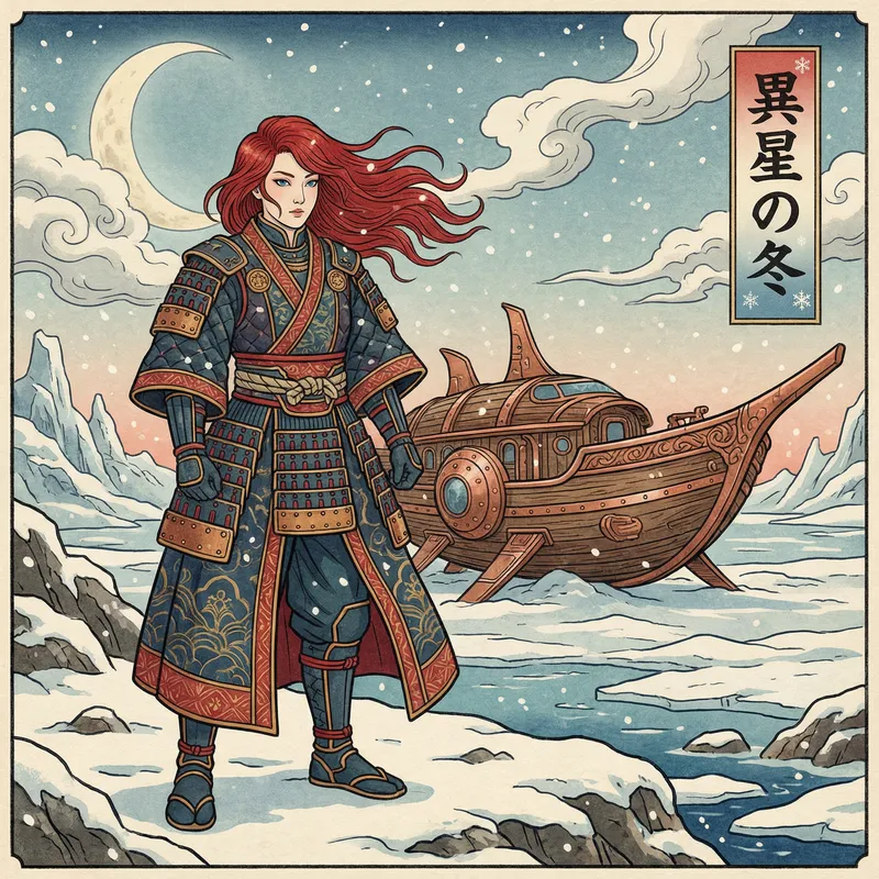 Red-Haired Girl in Space Suit Lands on Unfamiliar Winter Planet