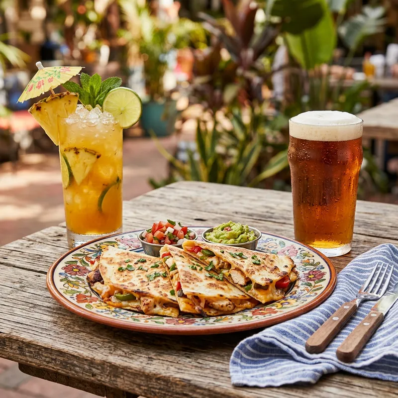 Mouth-watering Quesadilla with Cocktail and Beer Mouth-watering Quesadilla with Cocktail and Beer