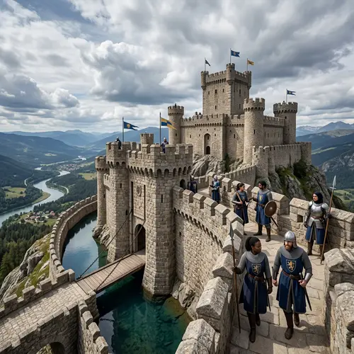 Diverse Guards at Imposing Mountain Castle